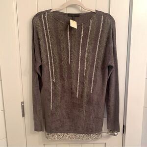 NWT Diktons Barcelona Long Sleeve Cozy Sweater Beaded Detail, Gray, Size 6